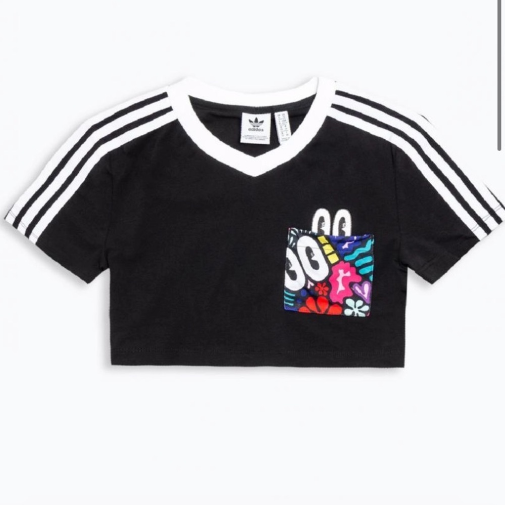 adidas | originals cropped t-shirt 3-stripe M